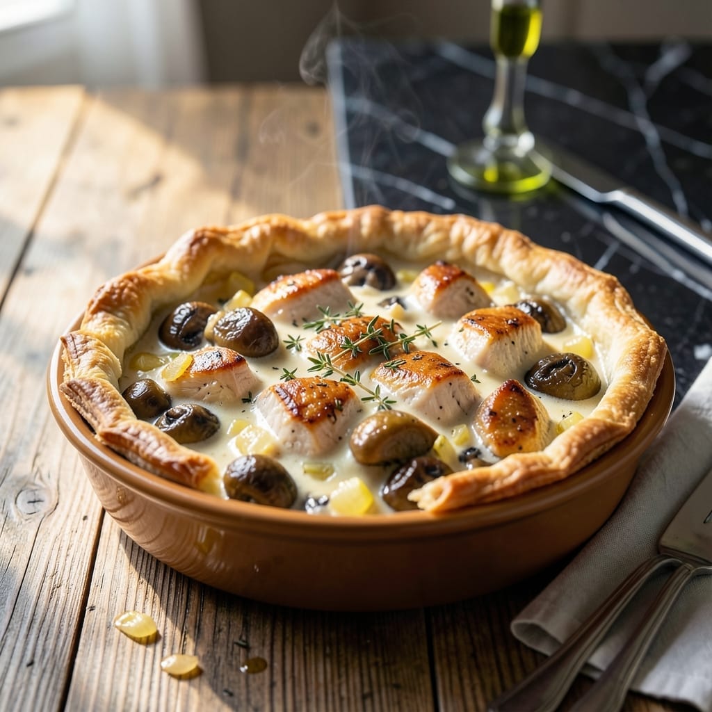 Creamy Mushroom Chicken Pot Pie Recipe: Flaky Crust Over Savory Herb Filling Creamy Mushroom Chicken Pot Pie Recipe: Flaky Crust Over Savory Herb Filling