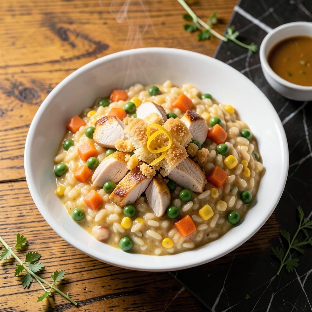 Chicken Pot Pie Risotto Recipe: Creamy Arborio With Flaky Crust Bites