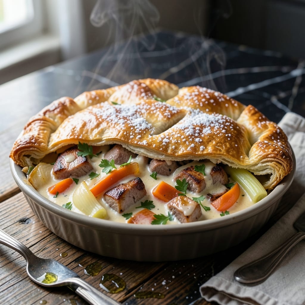 Creamy Pork Pot Pie Recipe: Buttery Crust Over Savory Pork Filling