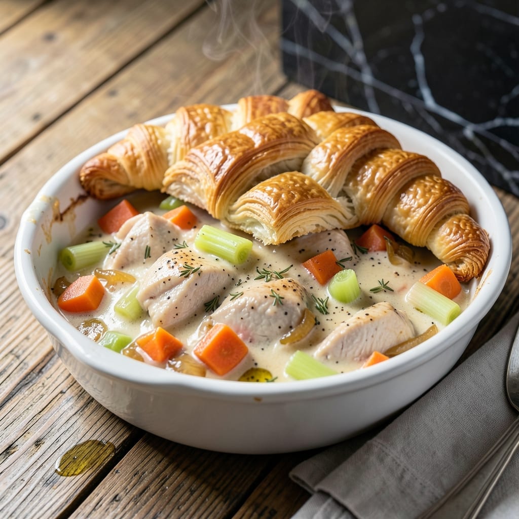 Chicken Pot Pie Recipe With Croissant Dough: Buttery Layers Over Creamy Filling