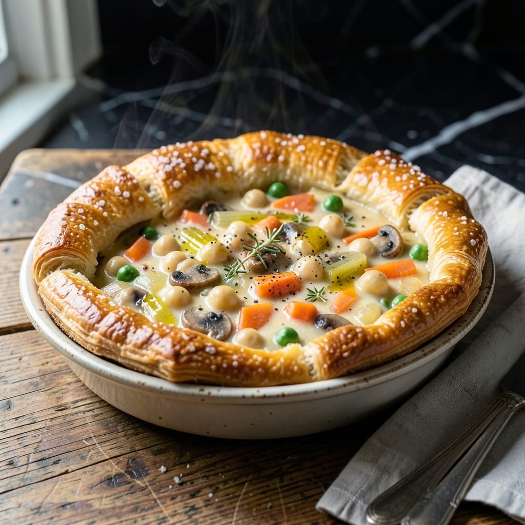 Mock Chicken Pot Pie Recipe: Flaky Crust With Creamy Veggie Filling Mock Chicken Pot Pie Recipe: Flaky Crust With Creamy Veggie Filling