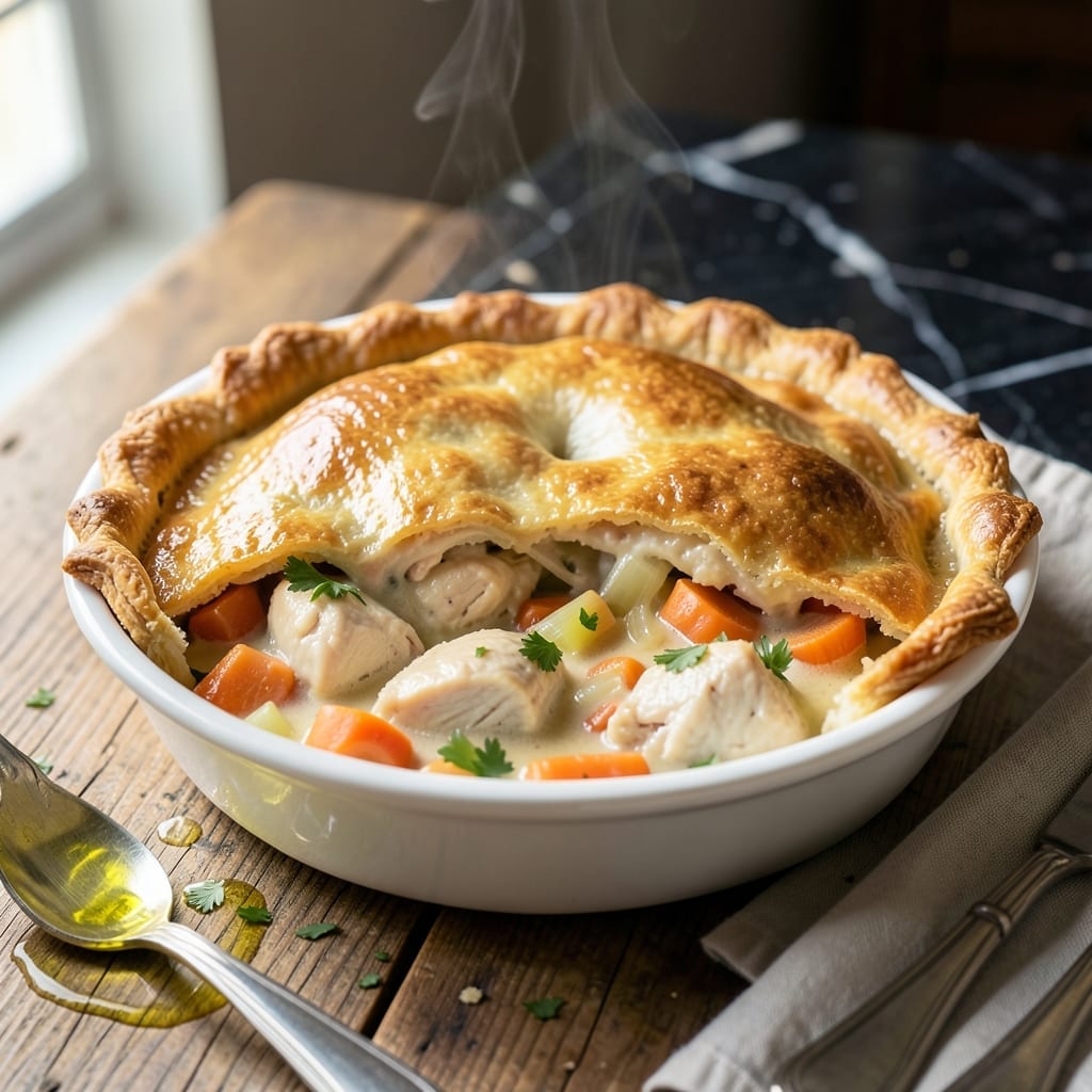 Free Chicken Pot Pie Recipe: Buttery Layers Over Hearty Herb Filling