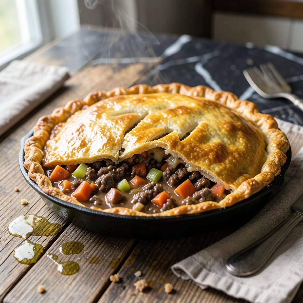 Beef Pot Pie Recipe With Ground Beef: Flaky Crust Over Savory Filling