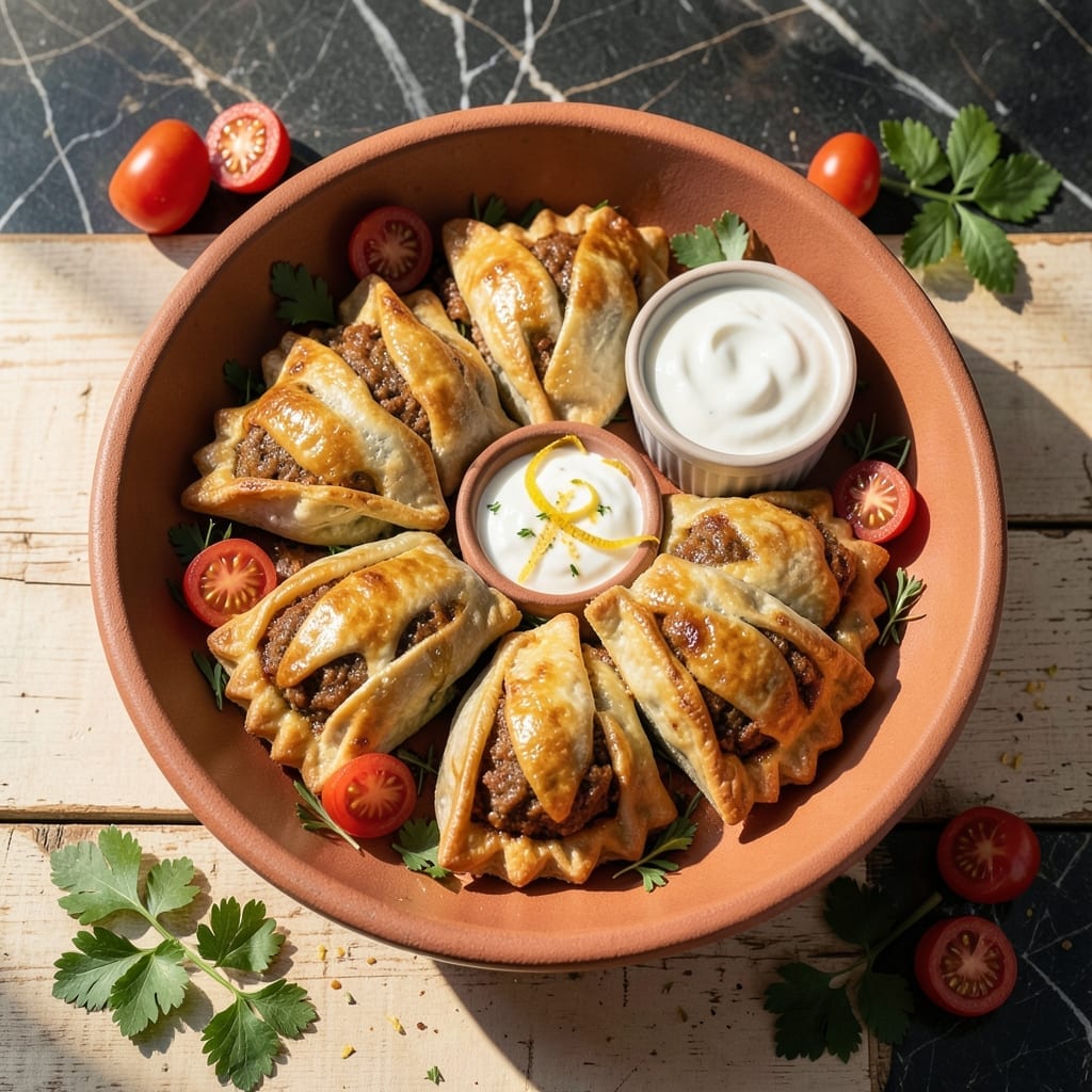 Fatayer Meat Pie Recipe: Middle Eastern Spiced Savory Pastries Fatayer Meat Pie Recipe: Middle Eastern Spiced Savory Pastries
