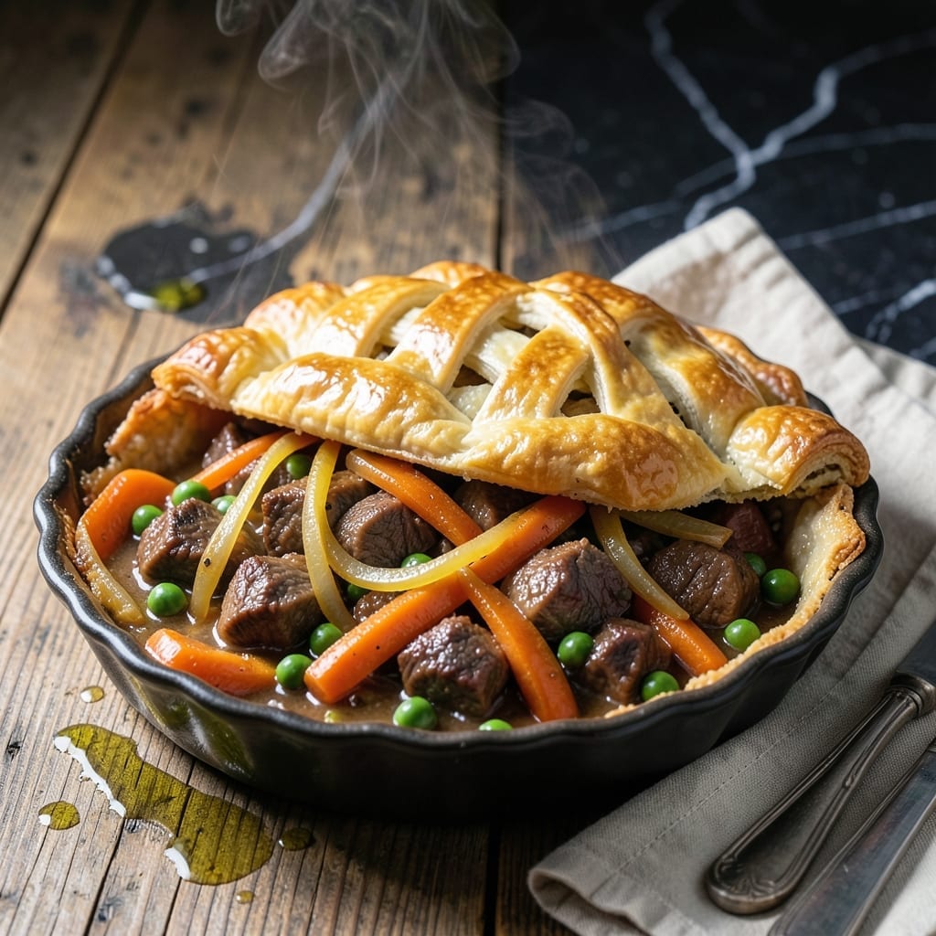 Roast Beef Pot Pie Recipe: Golden Puff Pastry With Hearty Beef and Veggies