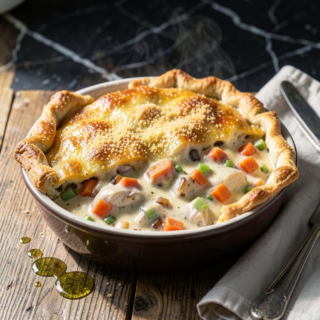 Creamy Parmesan Chicken Pot Pie Recipe: Buttery Crust Over Herb-Infused Filling