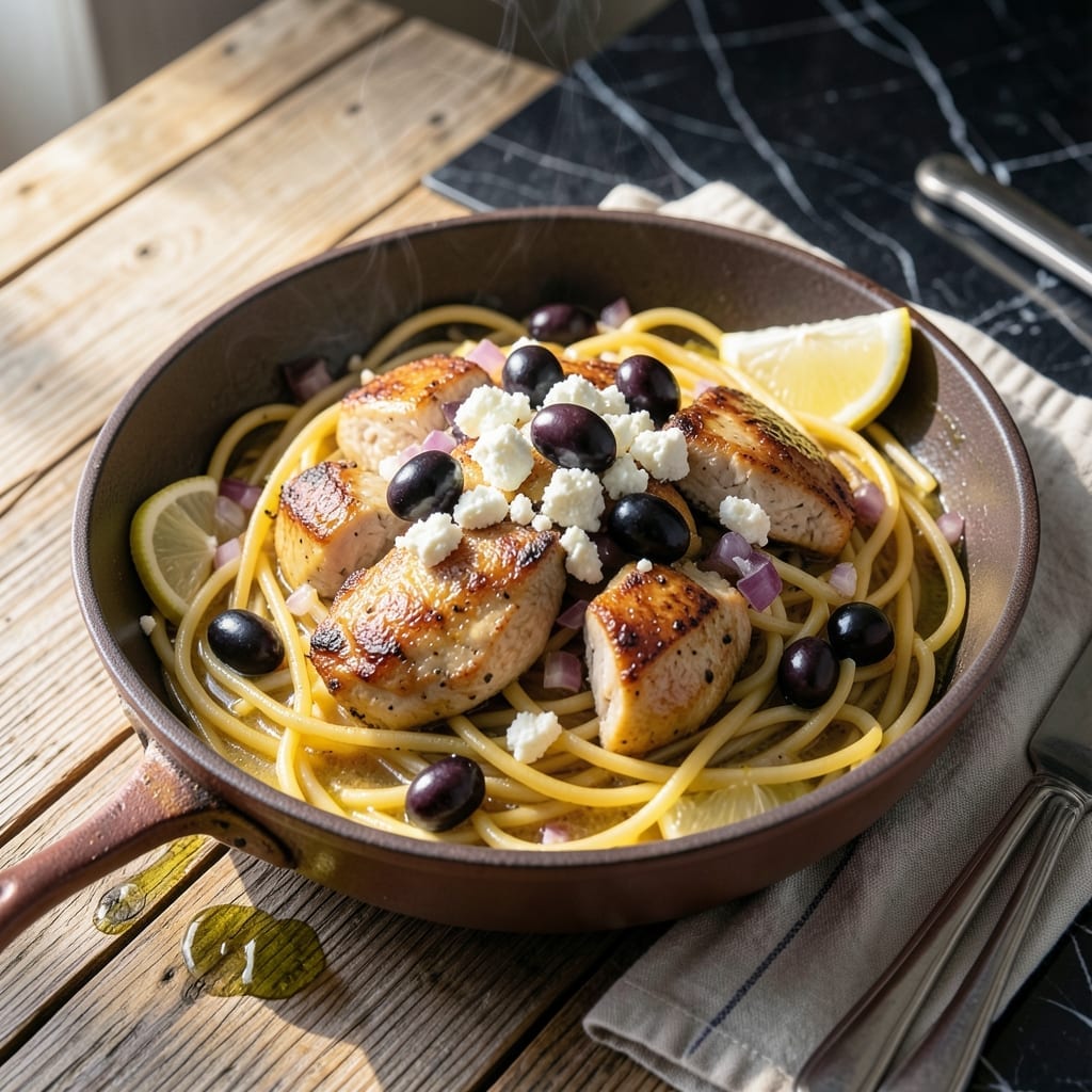 One Pot Greek Spaghetti Recipe: Lemon-Herb Chicken and Feta Delight One Pot Greek Spaghetti Recipe: Lemon-Herb Chicken and Feta Delight