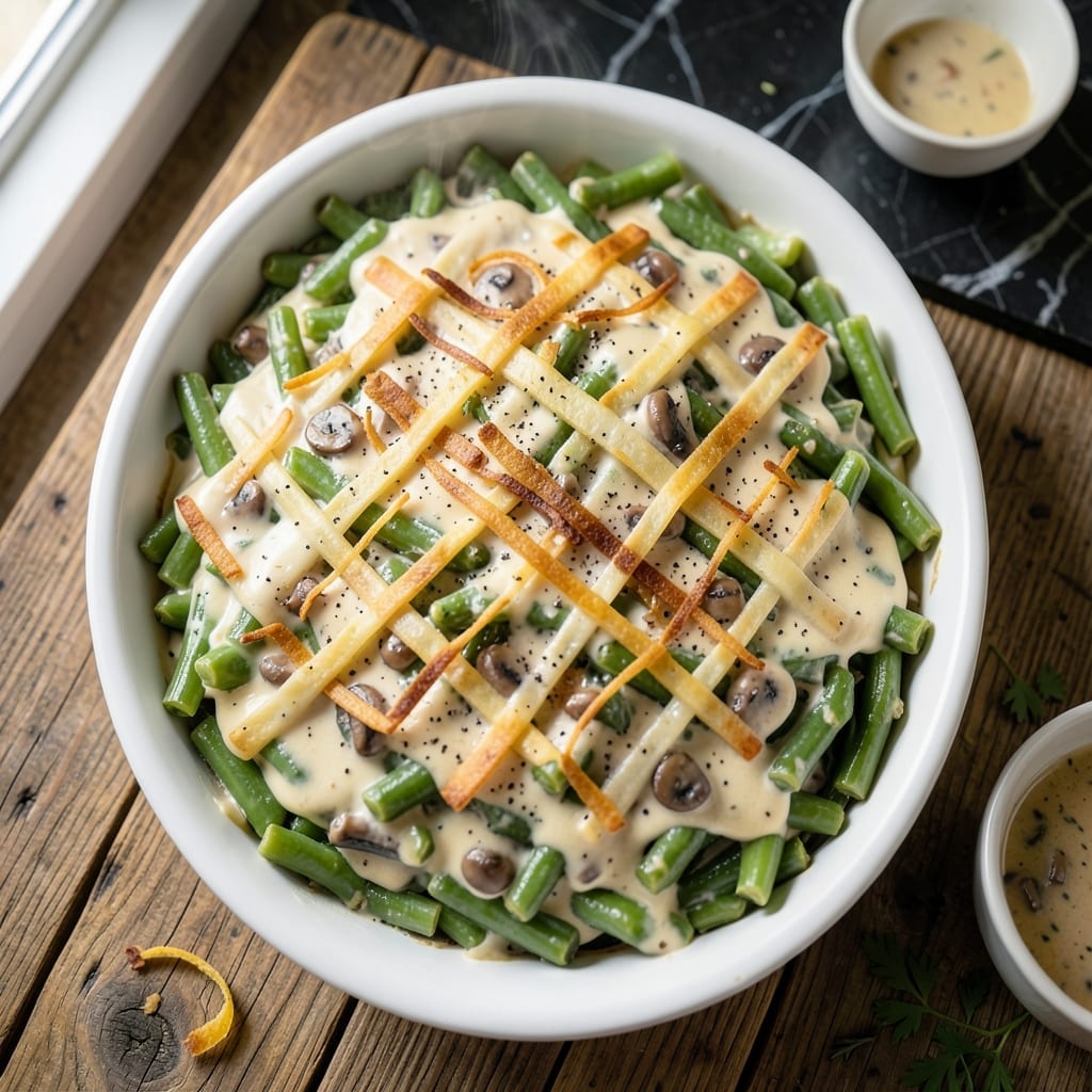 Green Bean Casserole Recipe Low Fat: Creamy Mushroom Sauce Lightened Up