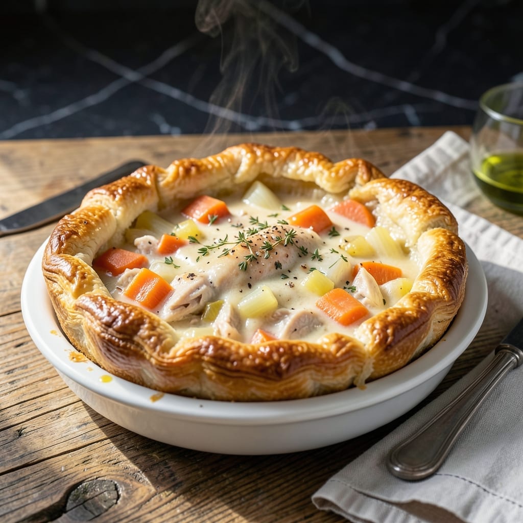 Chicken Pot Pie Recipe With Cooked Chicken: Golden Crust Over Savory Herb Filling