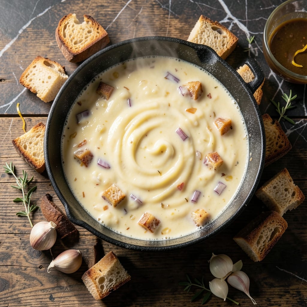 Bread Pot Fondue Recipe: Cheesy Swiss Meltdown for Dipping