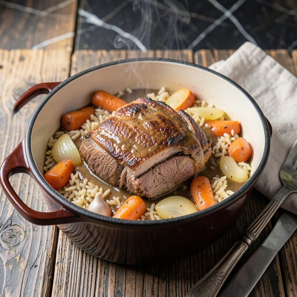 Pot Roast and Rice Recipe: Slow-Cooked Beef With Savory Gravy Pot Roast and Rice Recipe: Slow-Cooked Beef With Savory Gravy