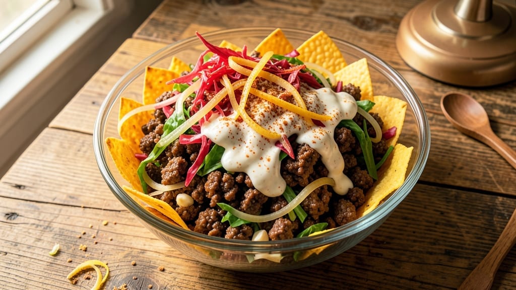 1970s Taco Salad Recipe: Crunchy Shells Loaded With Bold Flavors 1970s Taco Salad Recipe: Crunchy Shells Loaded With Bold Flavors