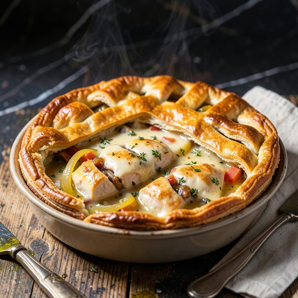 Danielle Kartes' Chicken Pot Pie Recipe: Flaky Crust Over Creamy Herb Filling Danielle Kartes' Chicken Pot Pie Recipe: Flaky Crust Over Creamy Herb Filling