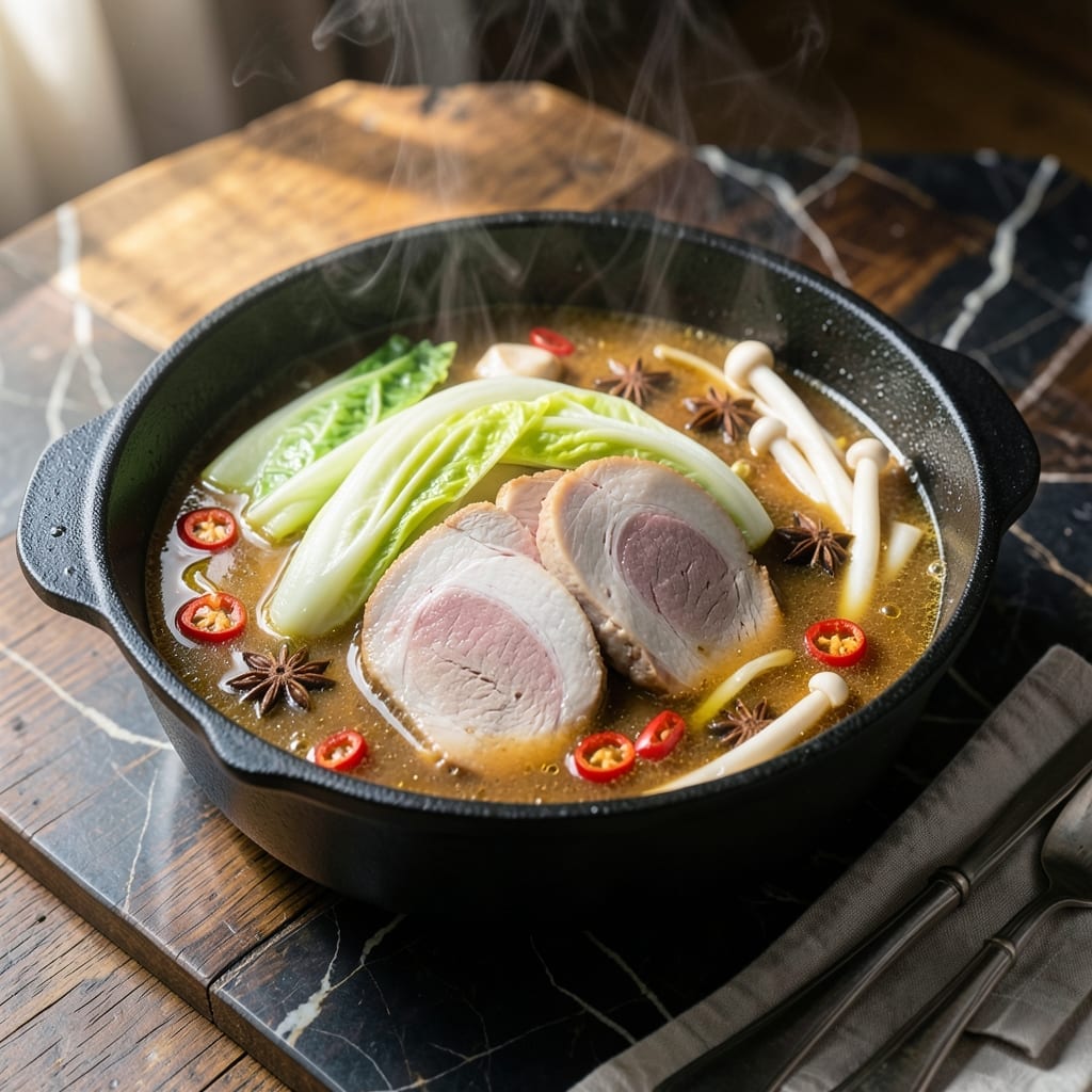 Pork Loin Hot Pot Recipe: Simmering Spiced Broth With Tender Slices Pork Loin Hot Pot Recipe: Simmering Spiced Broth With Tender Slices
