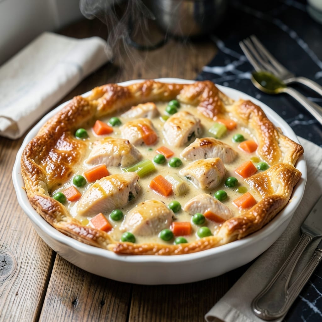 Chicken Pot Pie Made With Bisquick Recipe: Buttery Biscuit Topping Over Creamy Filling