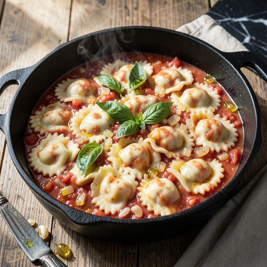 One Pot Ravioli Recipe: Cheesy Pockets in a Rich Tomato Broth