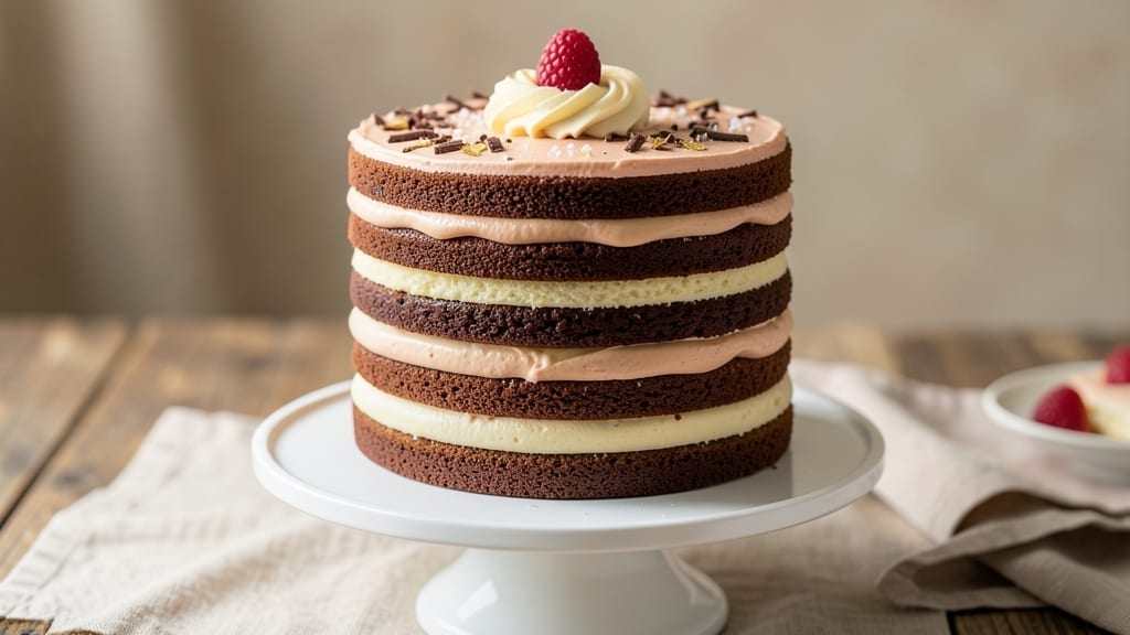 8 Layer Cake Recipe: Stacked Vanilla and Chocolate Bliss in One Pan