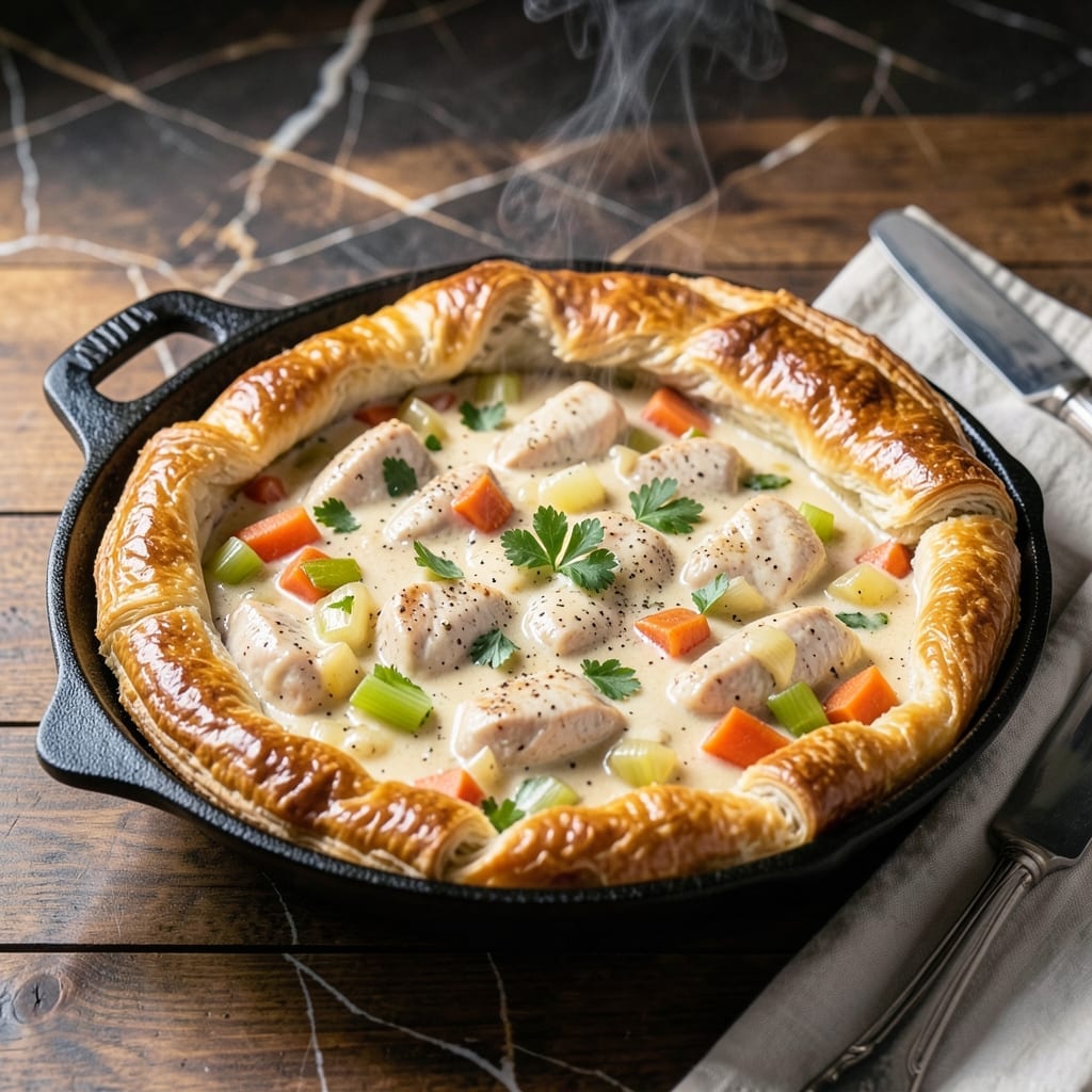 Creamy Chicken Pot Pie Skillet Recipe: One-Pan Comfort With Flaky Biscuit Top