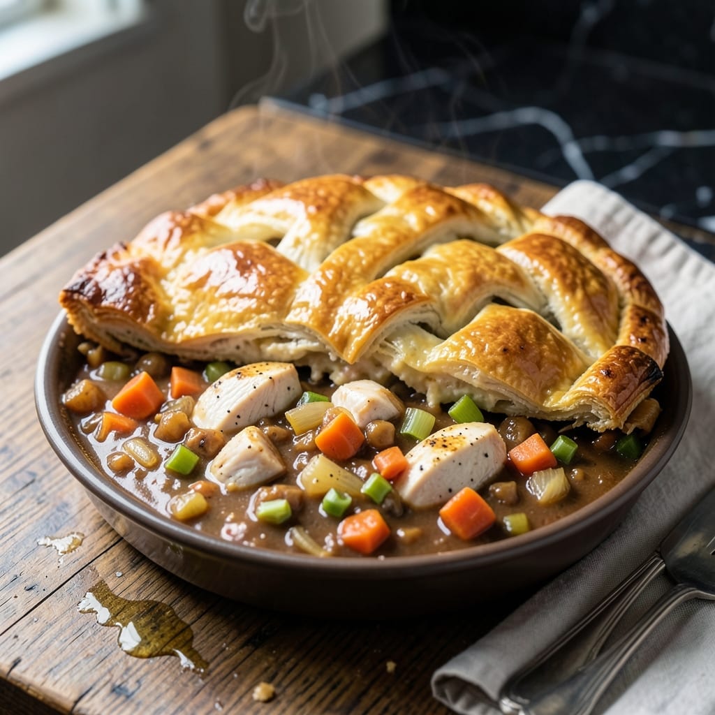 Thick Chicken Pot Pie Recipe: Flaky Crust With Rustic Herb Filling Thick Chicken Pot Pie Recipe: Flaky Crust With Rustic Herb Filling
