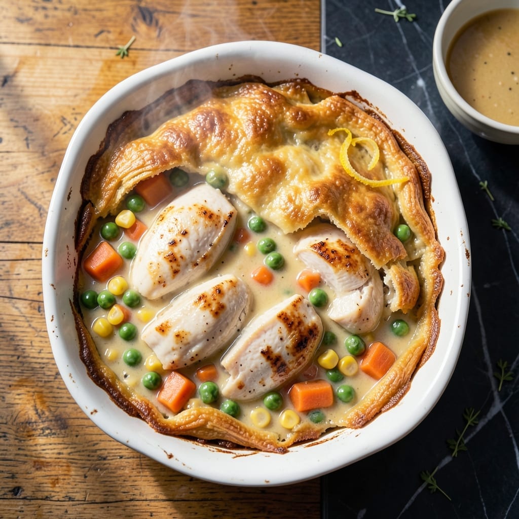 Bisquick Chicken Pot Pie Recipe Casserole: Flaky Topping Over Creamy Filling