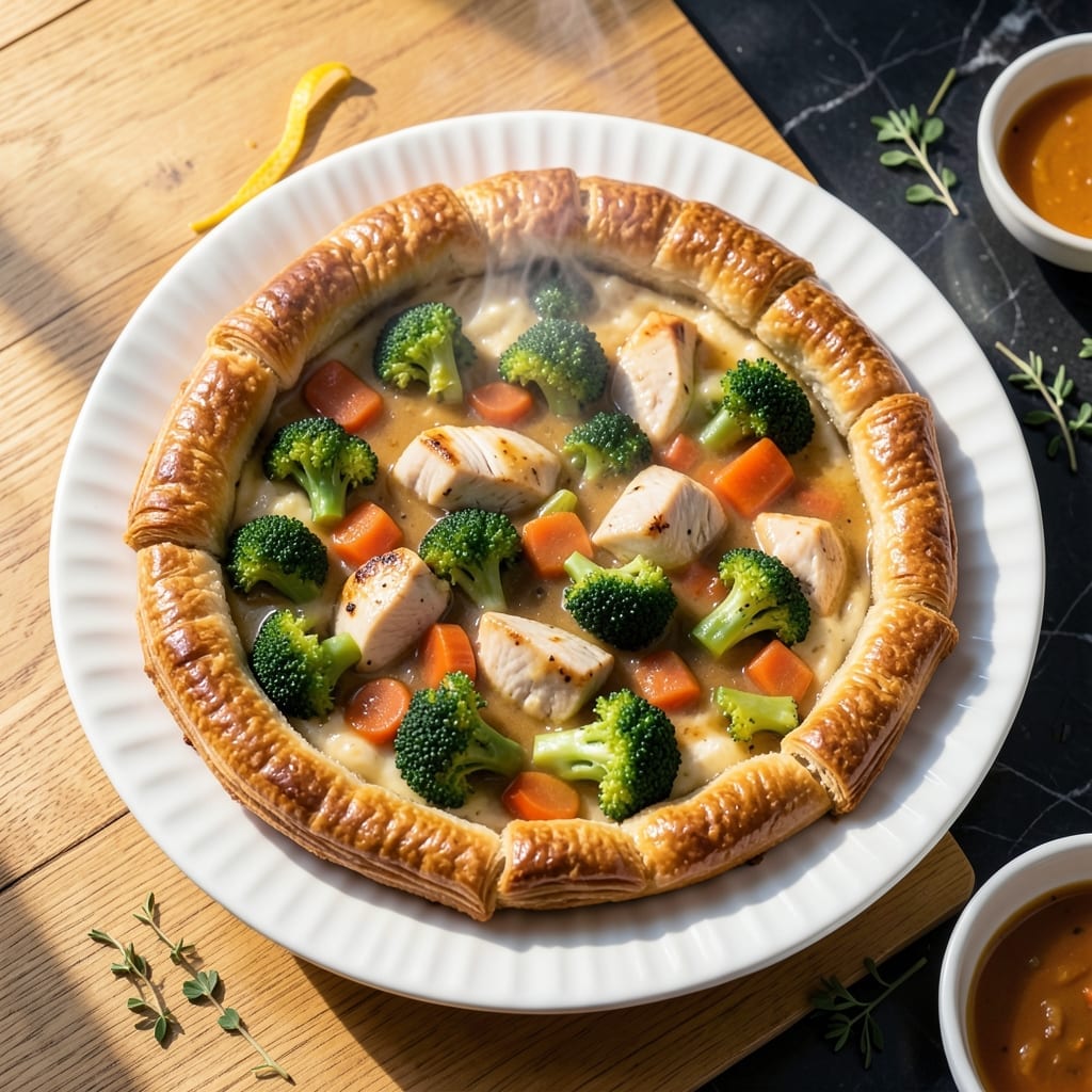 Chicken Pot Pie With Broccoli And Carrots Recipe: Homemade Flaky Crust Over Savory Filling Chicken Pot Pie With Broccoli And Carrots Recipe: Homemade Flaky Crust Over Savory Filling