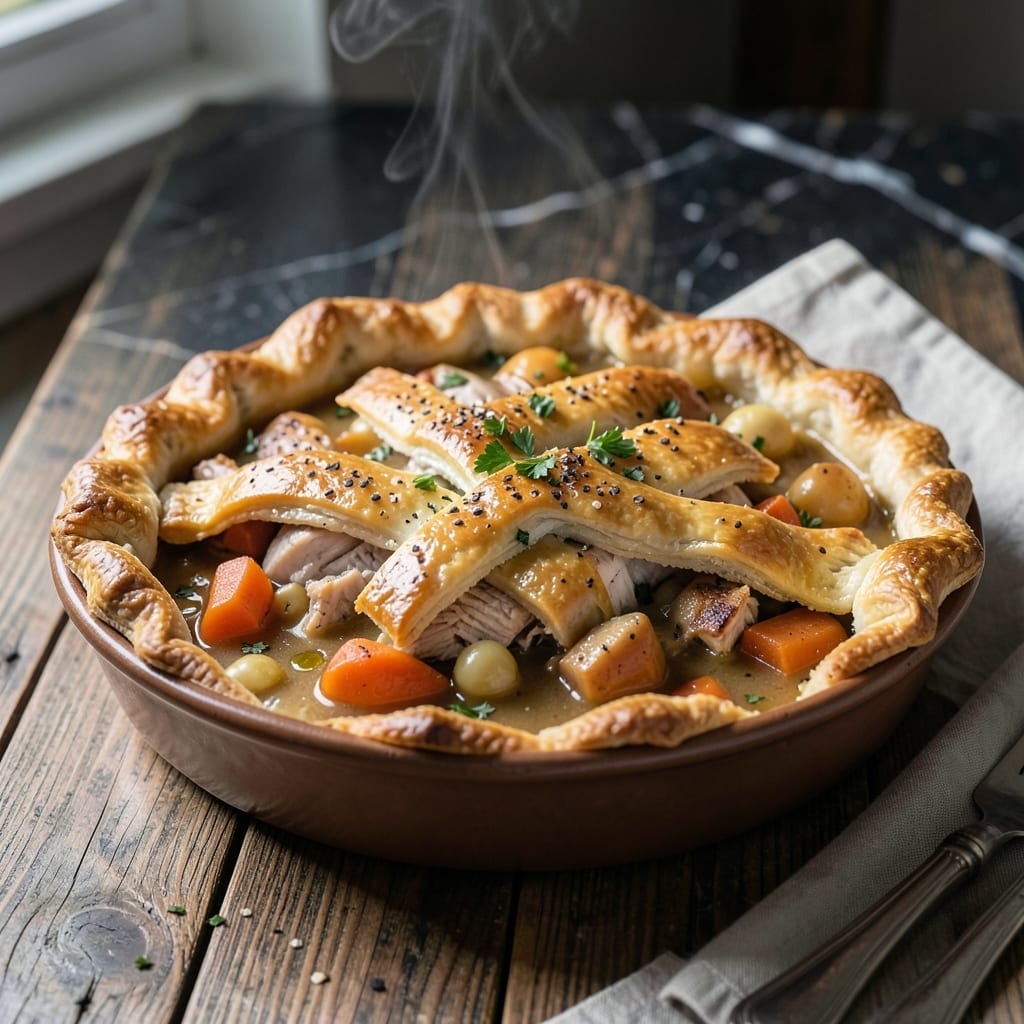Turkey Pot Pie Recipe With Homemade Crust: Golden Lattice Over Rustic Filling