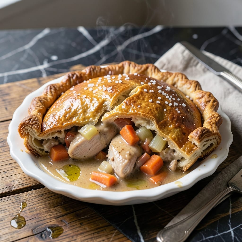 Chicken Pot Pie Recipe With Turkey Gravy: Flaky Crust Over Rich Herb-Infused Filling
