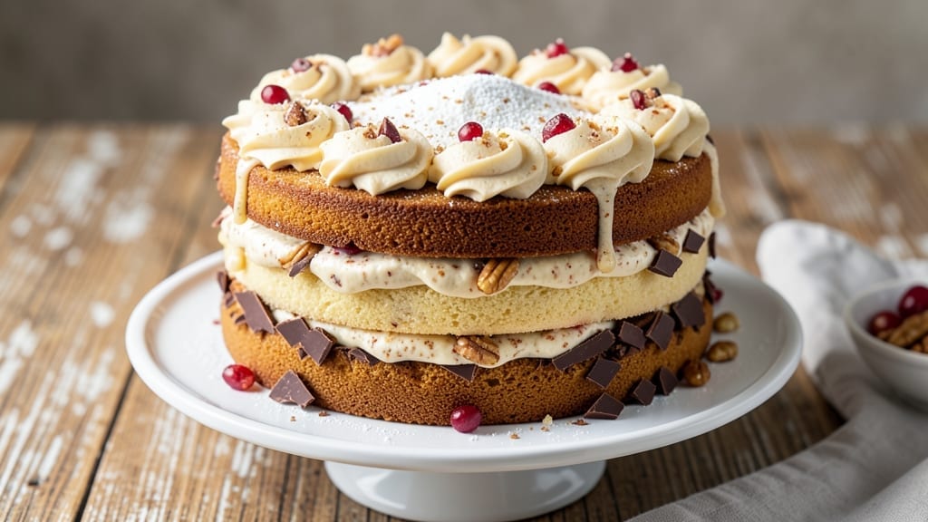 3 Layer Eggnog Cake Recipe: Spiced Rum-Infused Frosting and Boozy Swirls