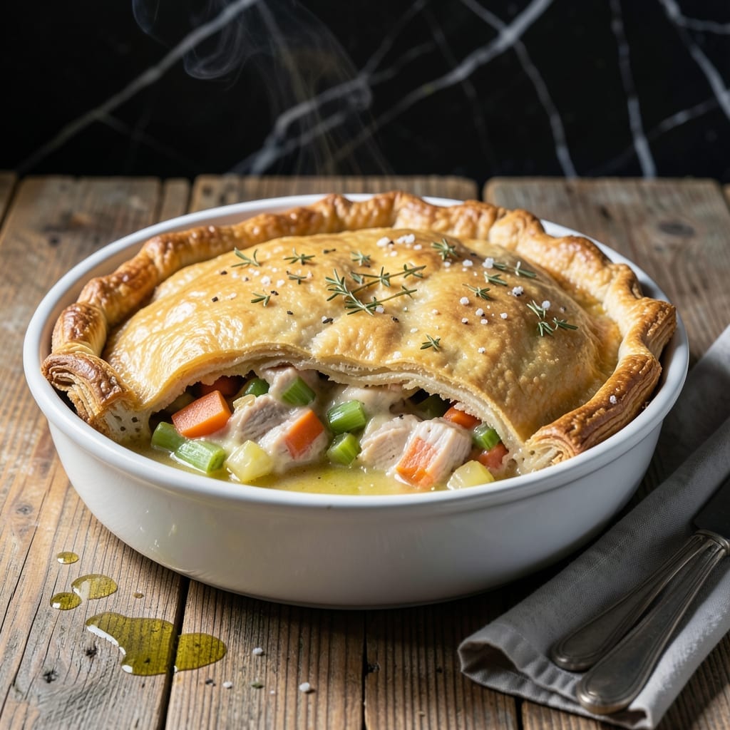 Recipe For Turkey Pot Pie With Biscuit Crust: Flaky Topping Over Savory Filling