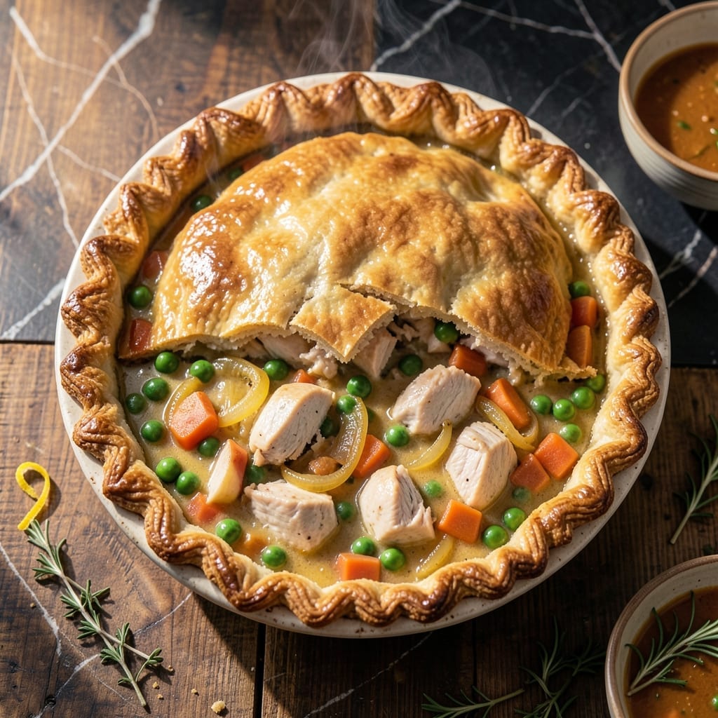 Two Crust Chicken Pot Pie Recipe: Flaky Layers Over Rich Herb Gravy Two Crust Chicken Pot Pie Recipe: Flaky Layers Over Rich Herb Gravy