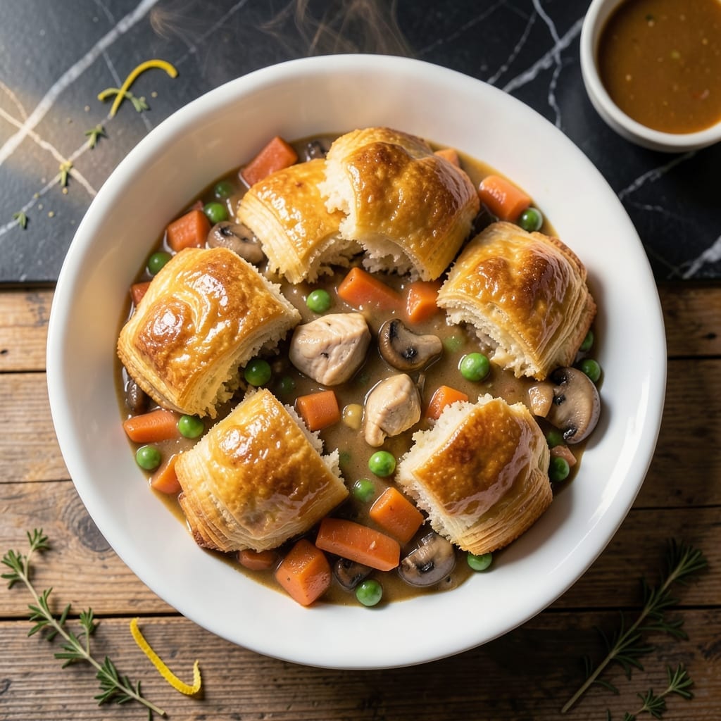 Biscuit Pot Pie Recipe: Golden Topping Over Savory Herb Filling Biscuit Pot Pie Recipe: Golden Topping Over Savory Herb Filling