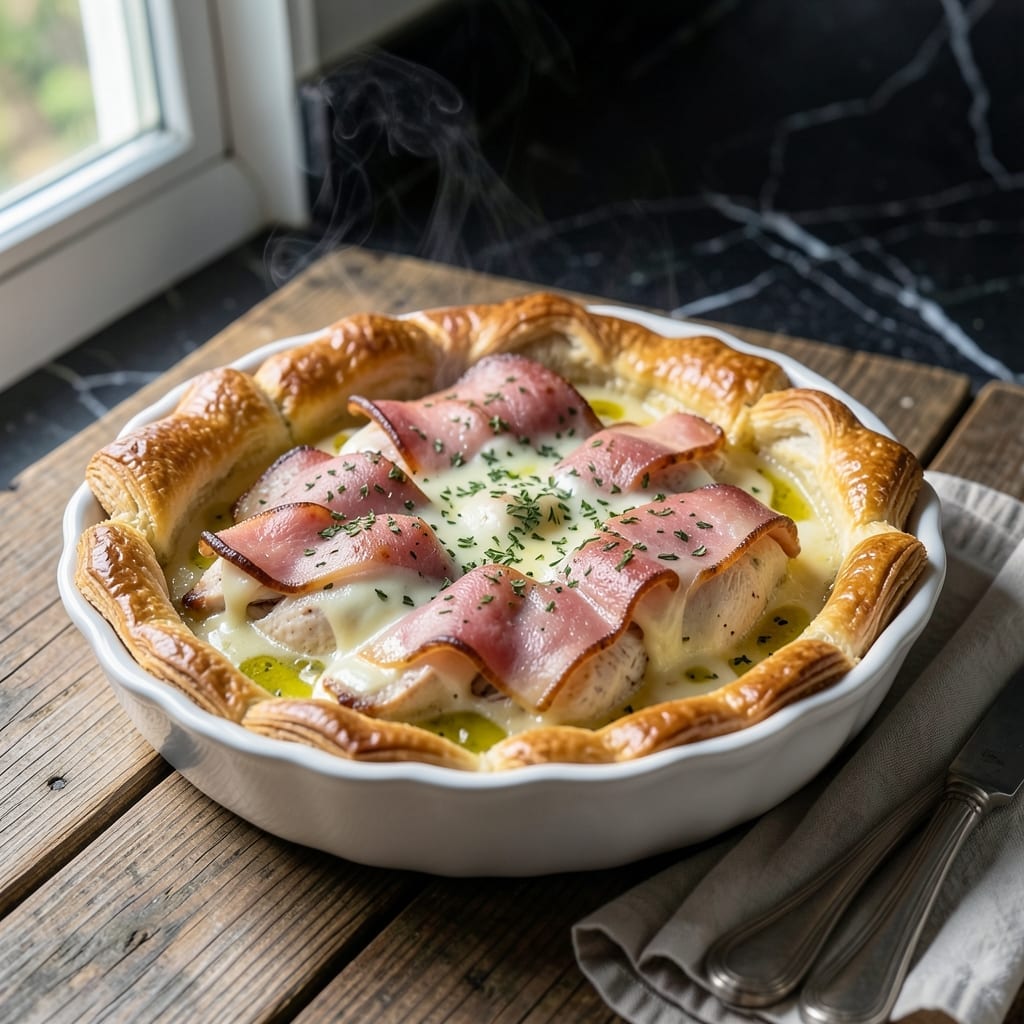 Chicken Cordon Bleu Pot Pie Recipe: Flaky Crust With Ham and Swiss Surprise Chicken Cordon Bleu Pot Pie Recipe: Flaky Crust With Ham and Swiss Surprise
