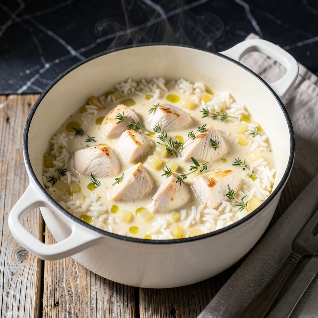 One Pot Creamy Chicken and Rice Recipe: Minimal Cleanup Maximum Flavor