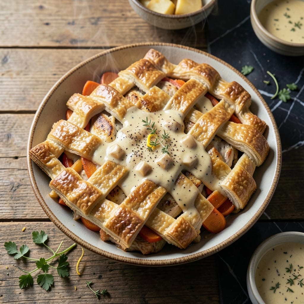 Chicken Pot Pie No Dairy Recipe: Rich Herb Filling Under Flaky Crust Chicken Pot Pie No Dairy Recipe: Rich Herb Filling Under Flaky Crust