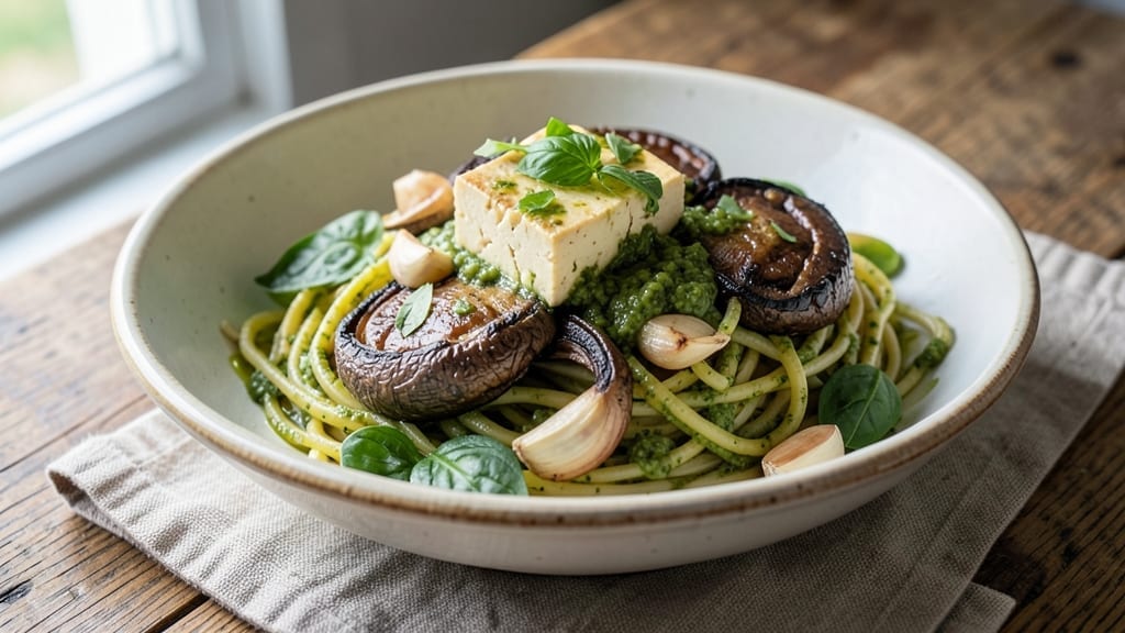 2 Person Pasta Recipe: Portion-Controlled Portobello and Spinach Pesto