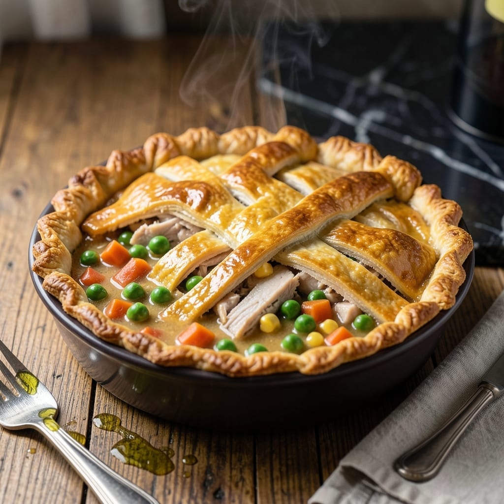 Turkey Pot Pie Recipe With Veg All: Flaky Crust Over Savory Filling