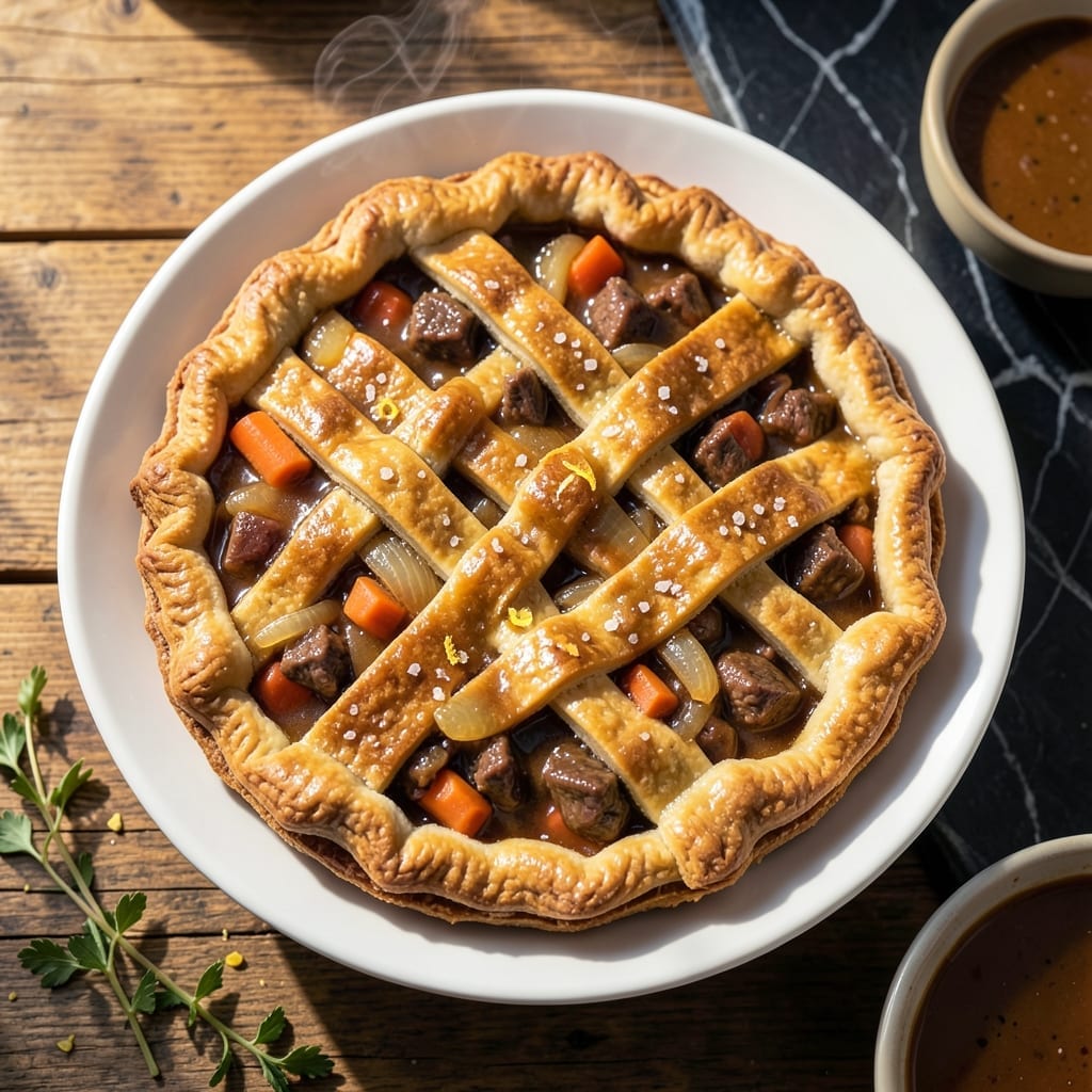 Beef Pot Pie Recipe With Homemade Crust: Flaky Layers Over Savory Beef Stew Beef Pot Pie Recipe With Homemade Crust: Flaky Layers Over Savory Beef Stew