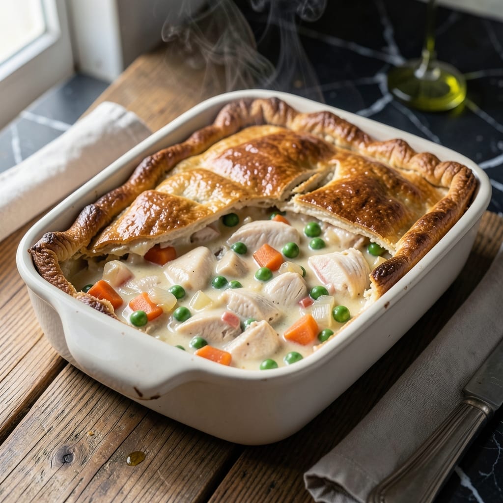 Chicken Pot Pie Recipe in 9x13 Pan: Flaky Crust Over Creamy Filling Chicken Pot Pie Recipe in 9x13 Pan: Flaky Crust Over Creamy Filling