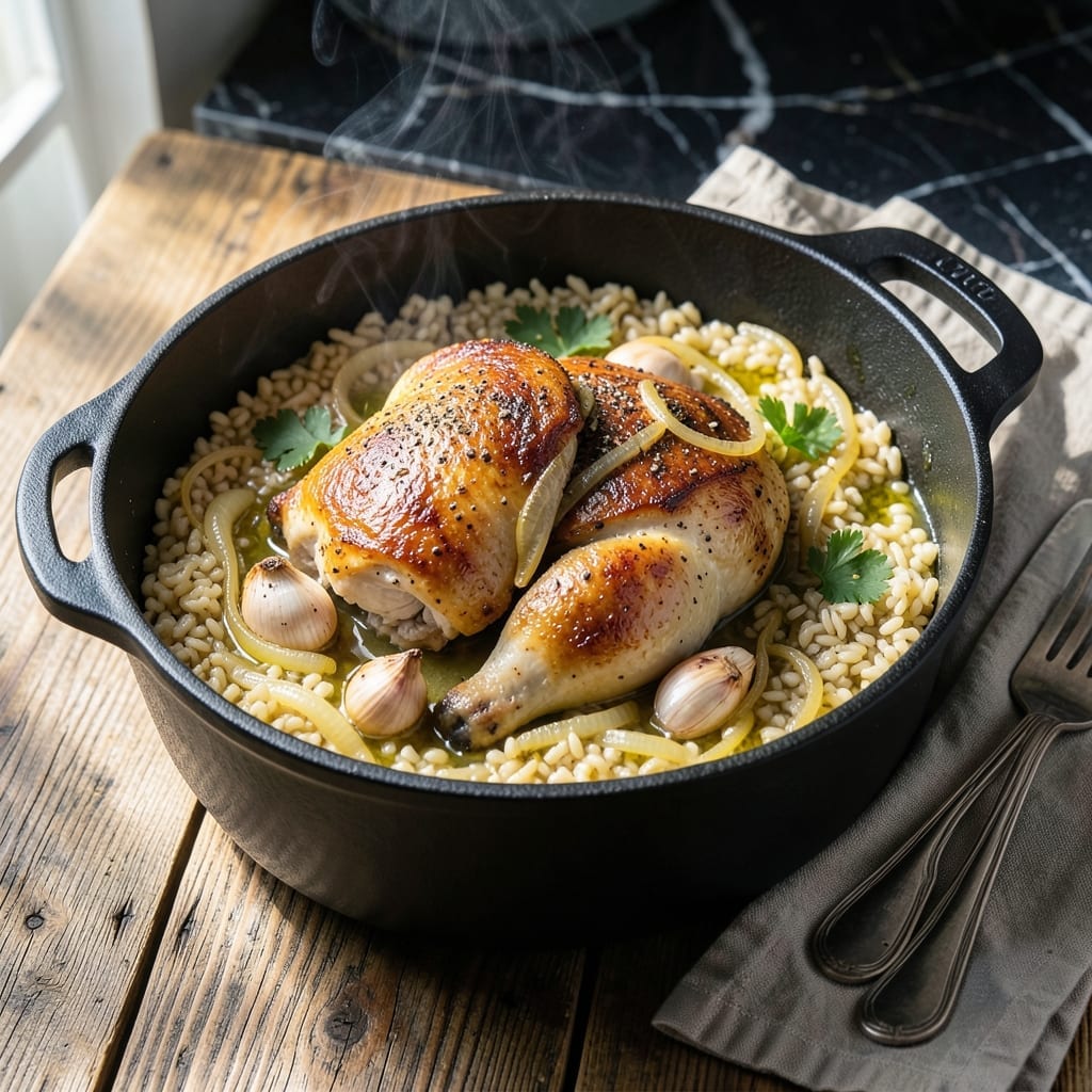Chicken in a Pot With Orzo Recipe: One-Pot Mediterranean Comfort