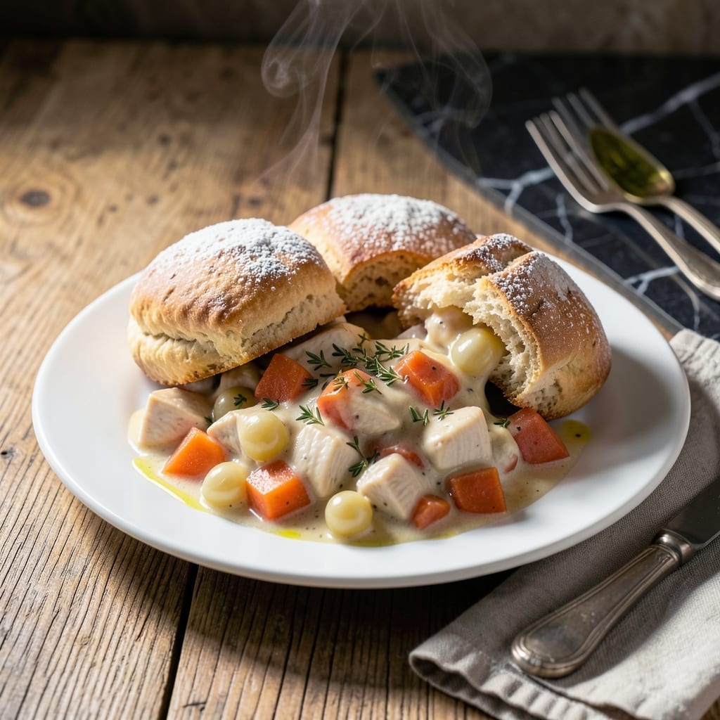 Healthy Chicken Pot Pie Recipe with Biscuits: Lightened Comfort With Flaky Topping