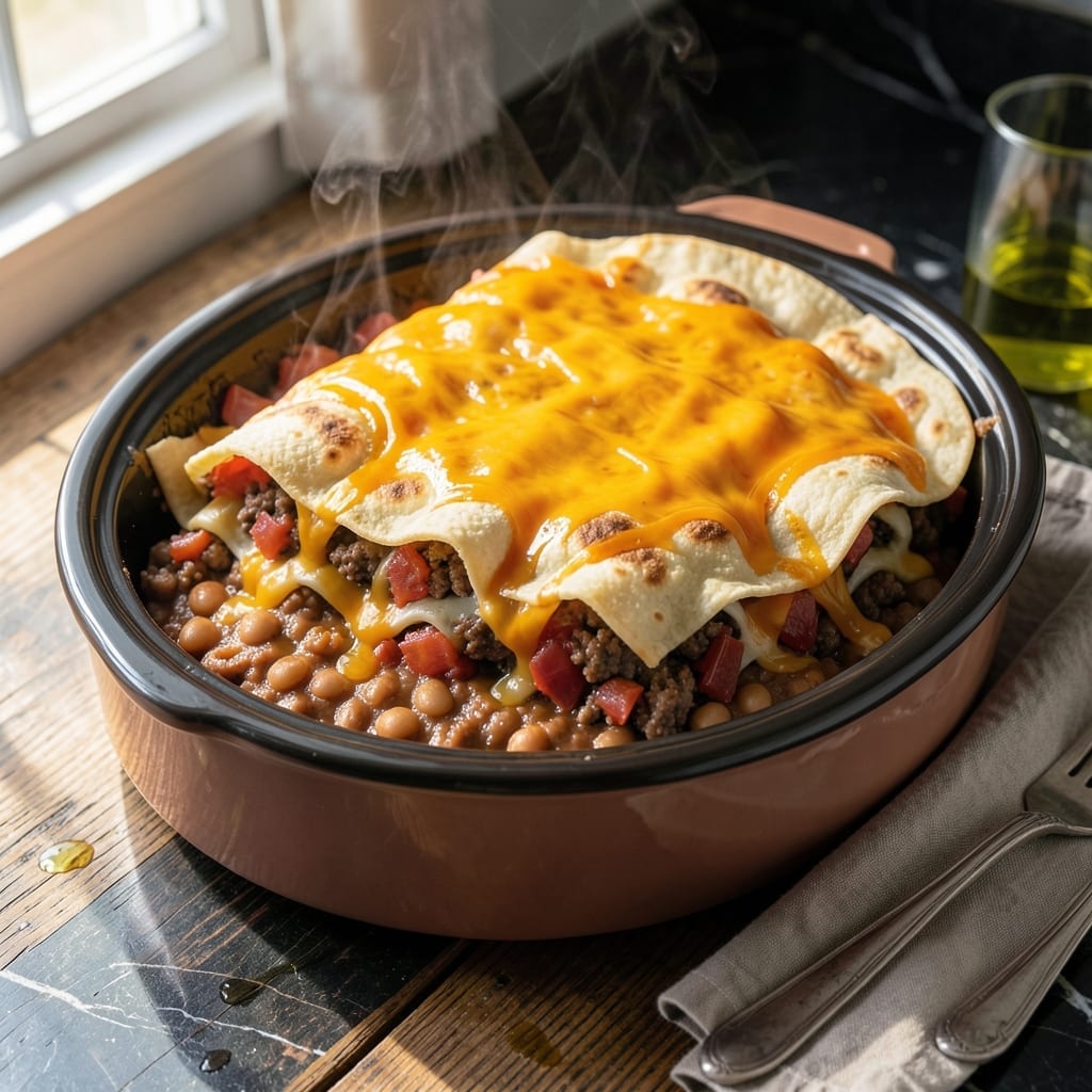 Taco Lasagna Crock Pot Recipe: Set-It-And-Forget-It Fiesta Layers Taco Lasagna Crock Pot Recipe: Set-It-And-Forget-It Fiesta Layers