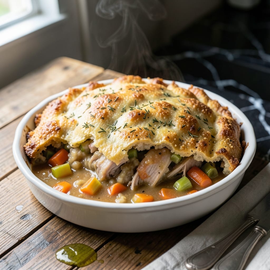 Turkey Pot Pie Recipe With Stuffing Crust: Savory Filling Meets Herbed Topping Turkey Pot Pie Recipe With Stuffing Crust: Savory Filling Meets Herbed Topping