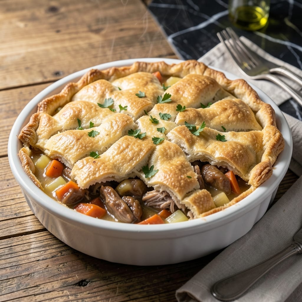 Turkey Pot Pie Recipe With Biscuits: Buttery Topping Over Creamy Herb Filling
