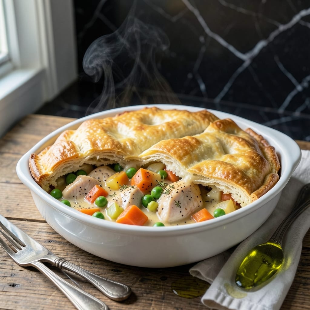 Chicken Pot Pie Recipe With Biscuit Dough: Fluffy Topping Over Herb-Rich Filling Chicken Pot Pie Recipe With Biscuit Dough: Fluffy Topping Over Herb-Rich Filling