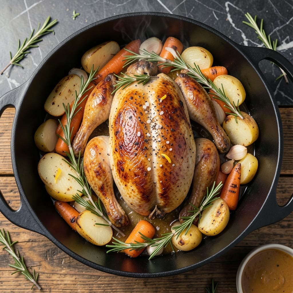 One Pot Roast Chicken Recipe: Herb-Infused Juices and Golden Skin