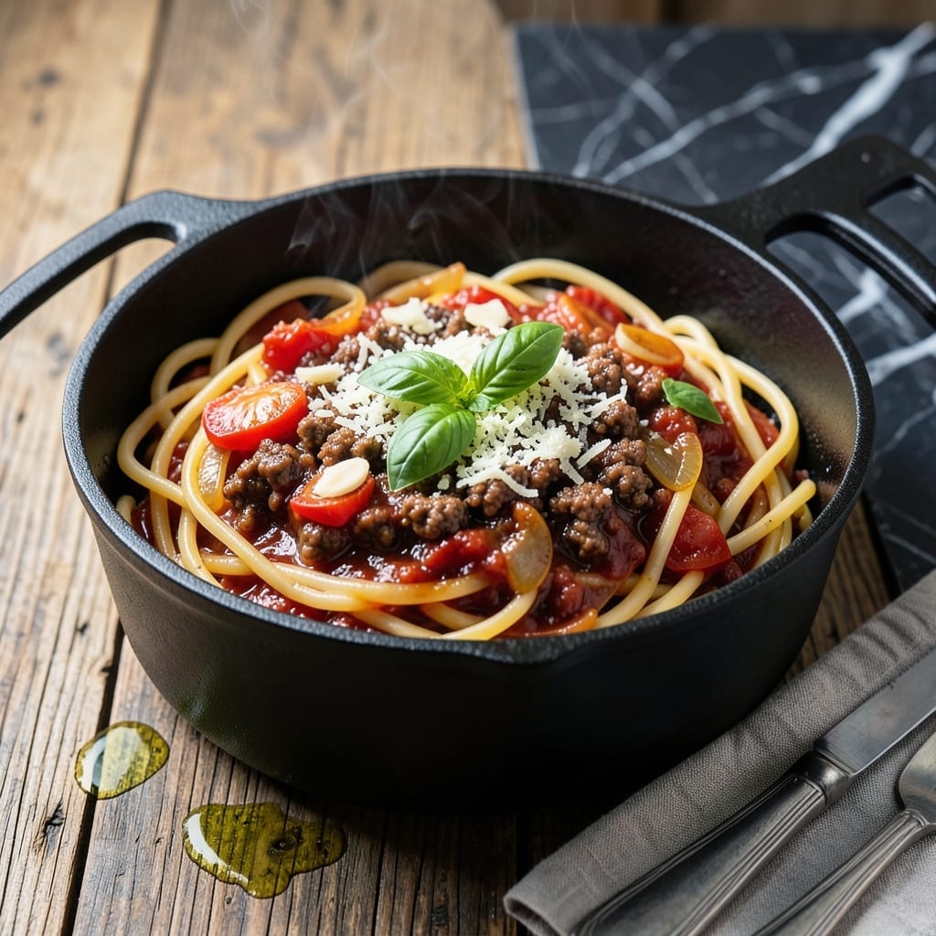 One Pot Spaghetti Bolognese Recipe: Rich Meat Sauce in One Vessel