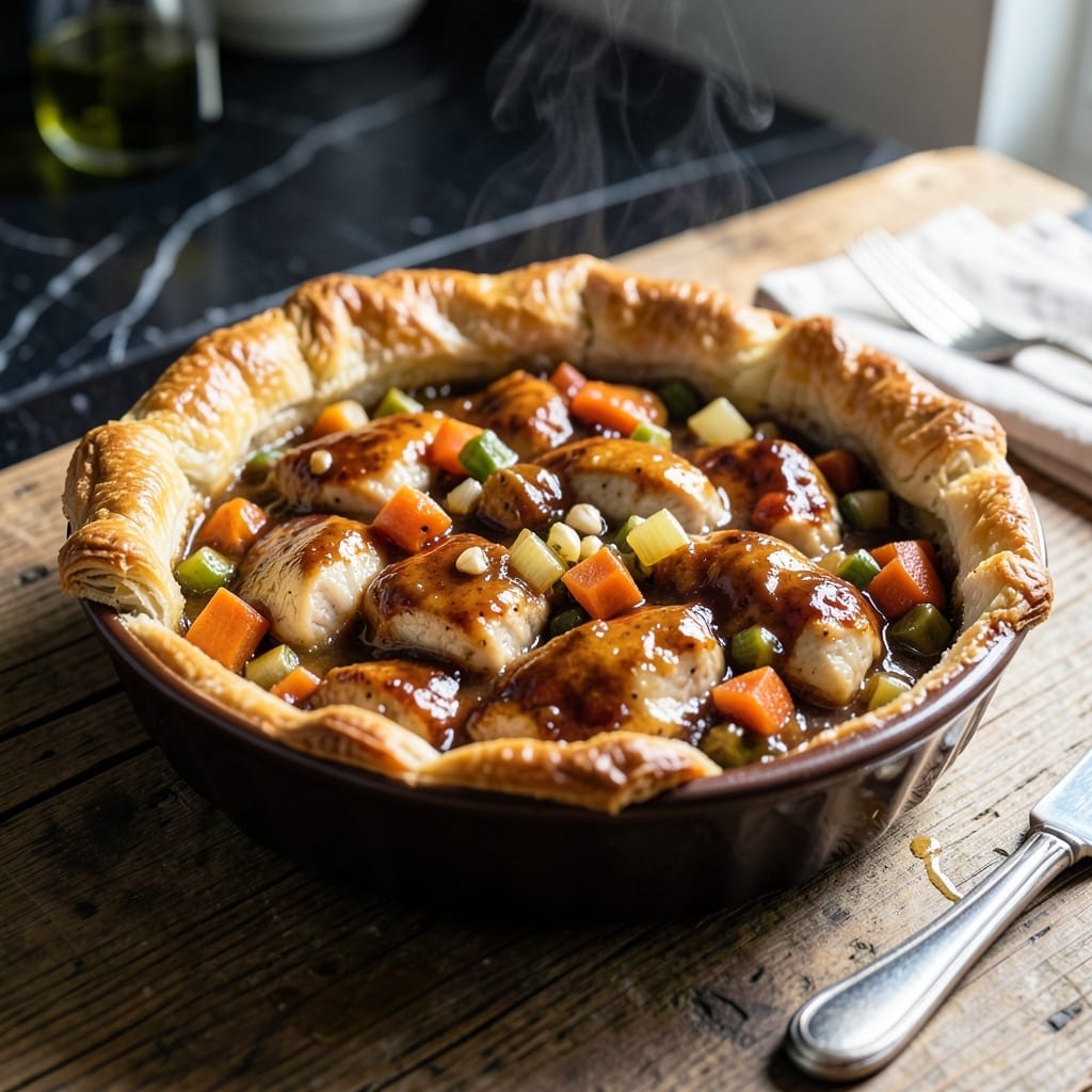 BBQ Chicken Pot Pie Recipe: Smoky Filling Under a Flaky Crust BBQ Chicken Pot Pie Recipe: Smoky Filling Under a Flaky Crust