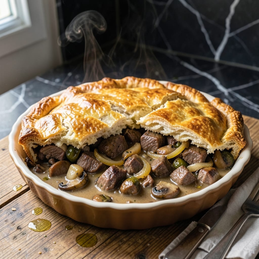 Beef and Mushroom Pot Pie Recipe: Golden Crust Over Rich Beefy Filling