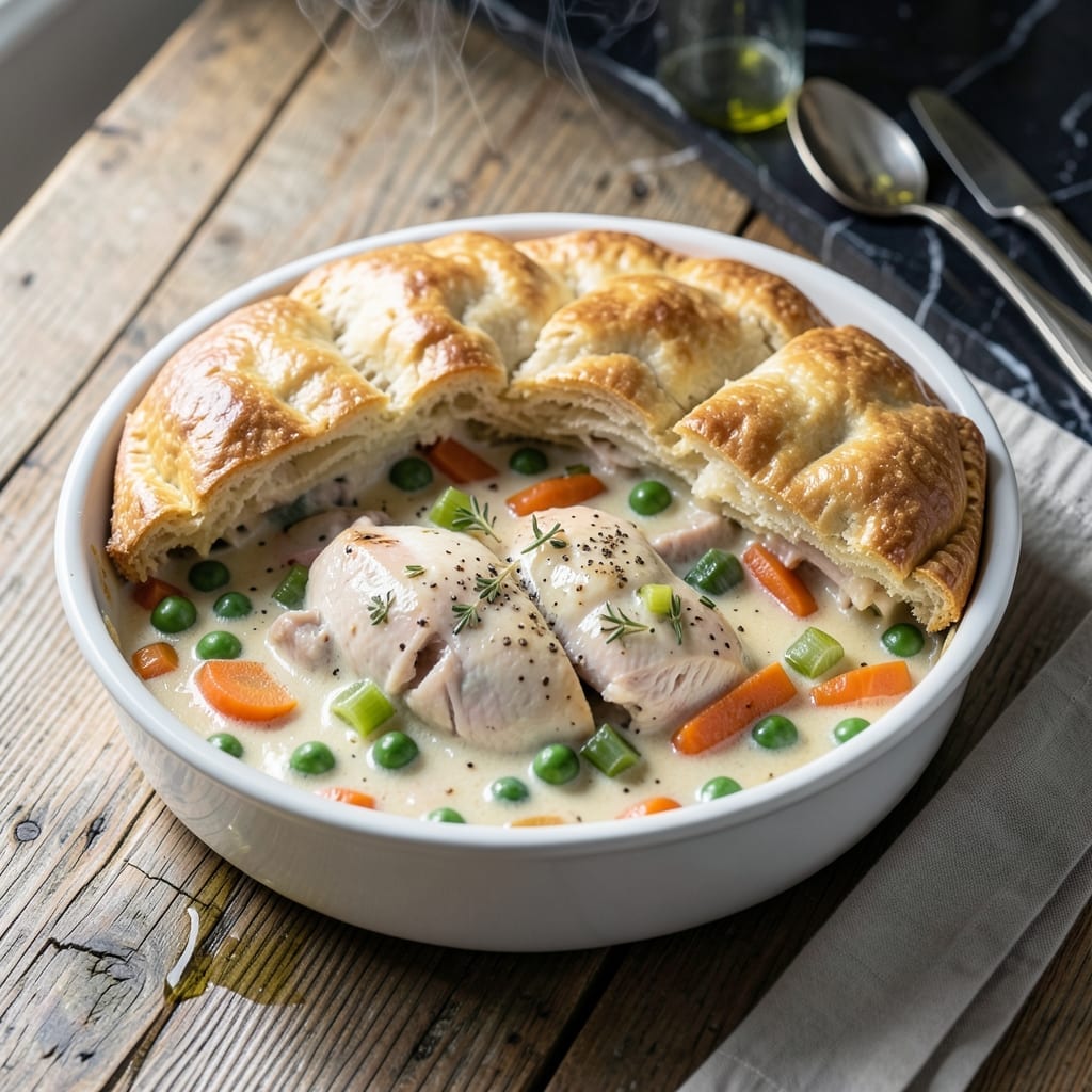Creamy Chicken Pot Pie Recipe With Biscuits: Golden Biscuit Topping Over Savory Filling