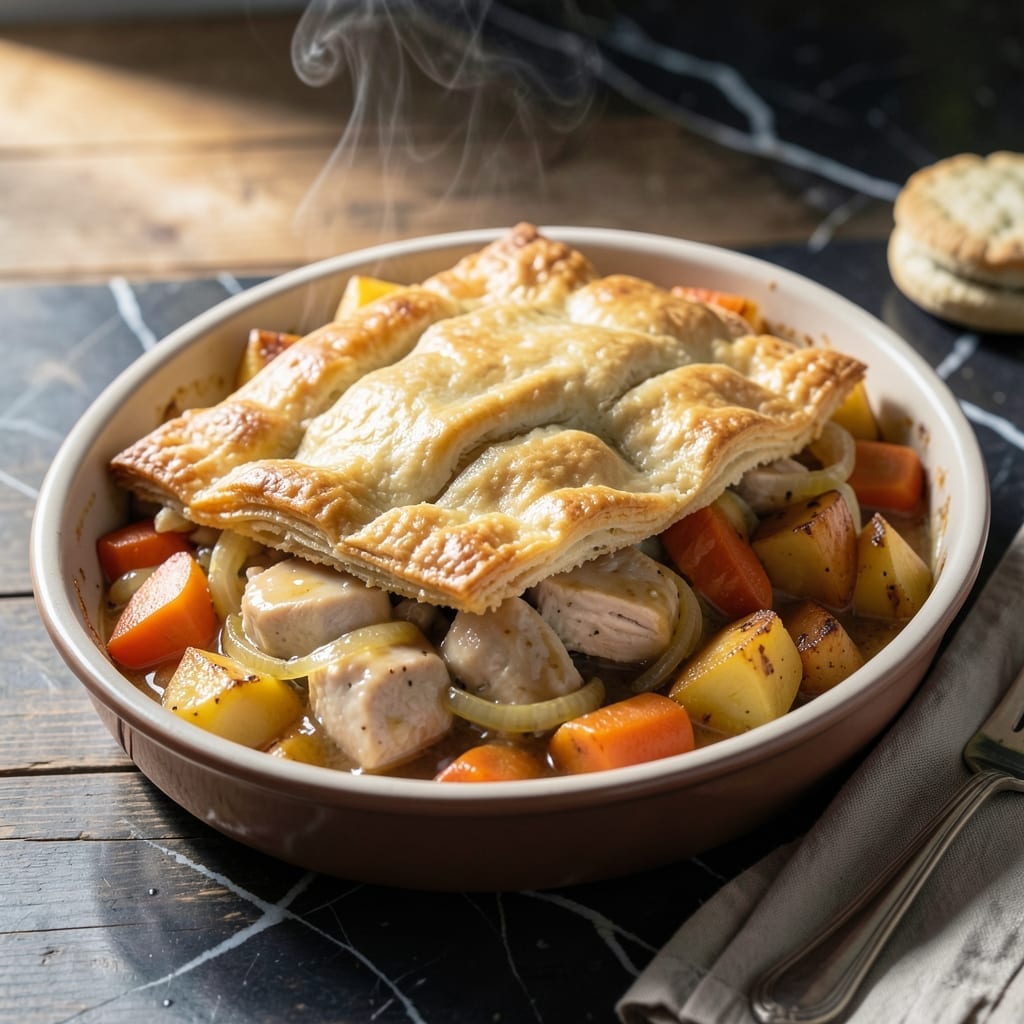 Chicken Pot Pie Recipe With Potatoes and Biscuits: Flaky Layers Over Hearty Fillings Chicken Pot Pie Recipe With Potatoes and Biscuits: Flaky Layers Over Hearty Fillings